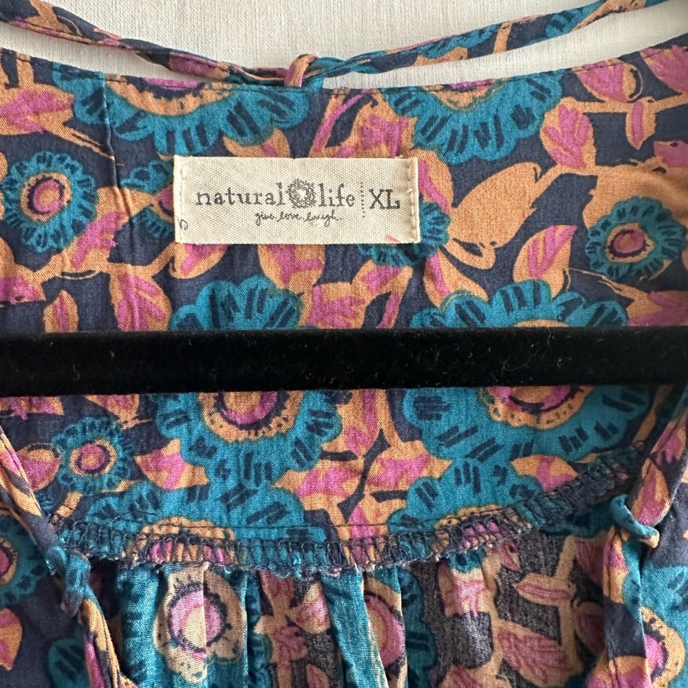Natural Life Rowan XL midi dress floral navy teal purple, side slit - Picture 6 of 9